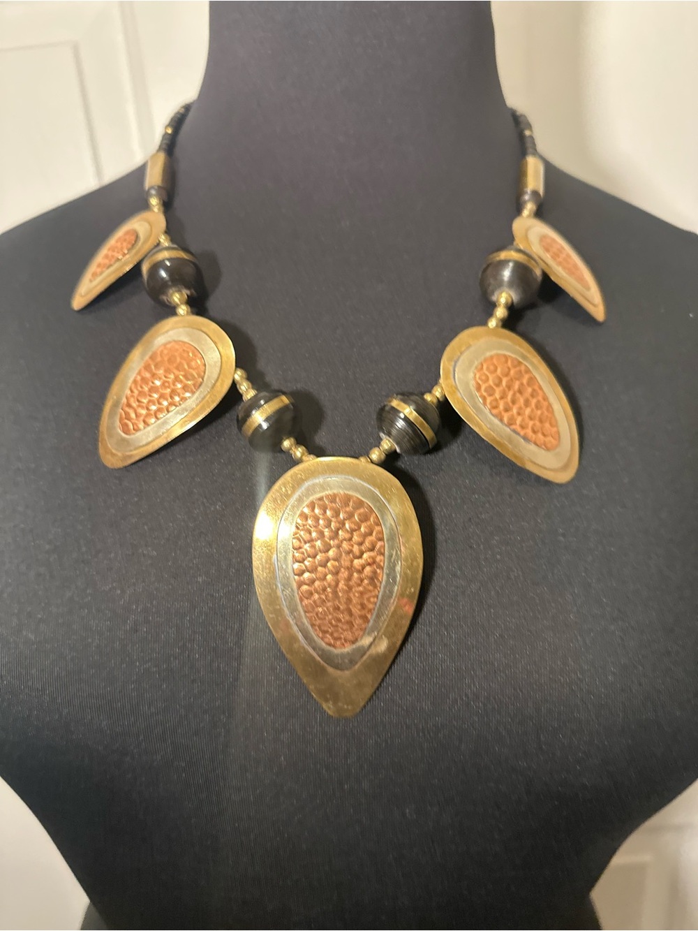 Handcrafted Hammered Copper & Brass Statement Necklace - Silver and Copper